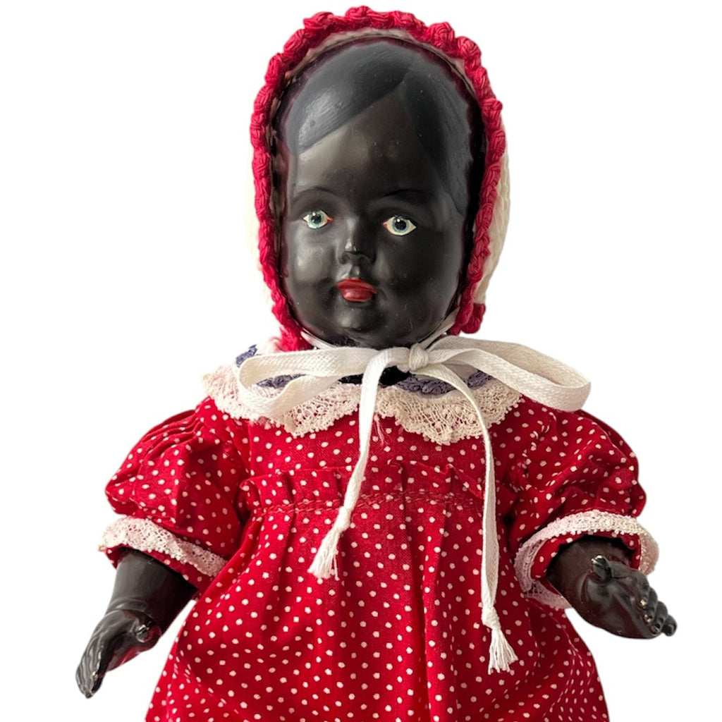 Antique TOCO Vienna Black Celluloid Doll, 28 cm, Original Dress, Austria