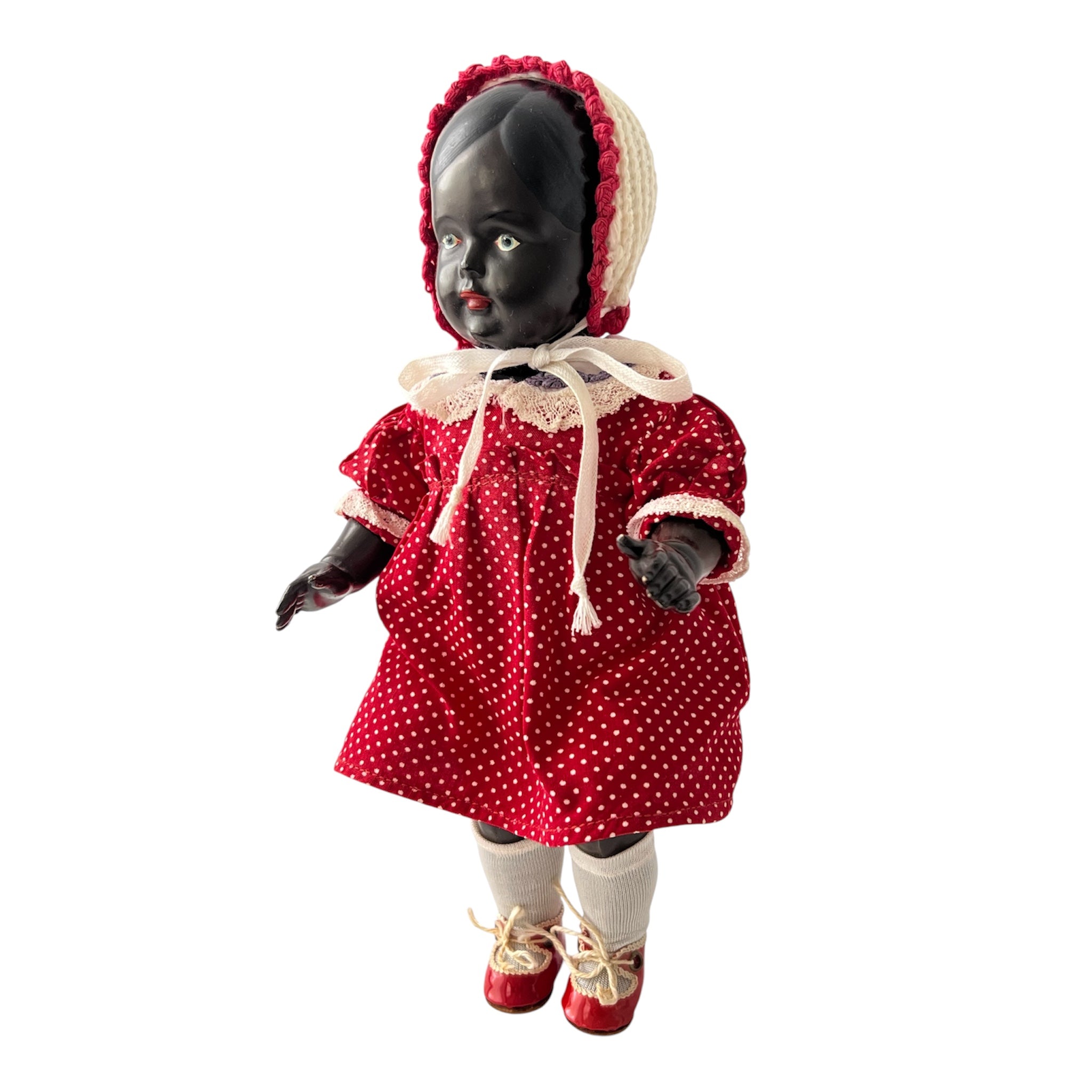 Antique TOCO Vienna Black Celluloid Doll, 28 cm, Original Dress, Austria