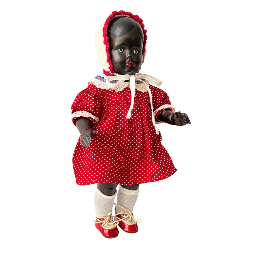 Antique TOCO Vienna Black Celluloid Doll, 28 cm, Original Dress, Austria