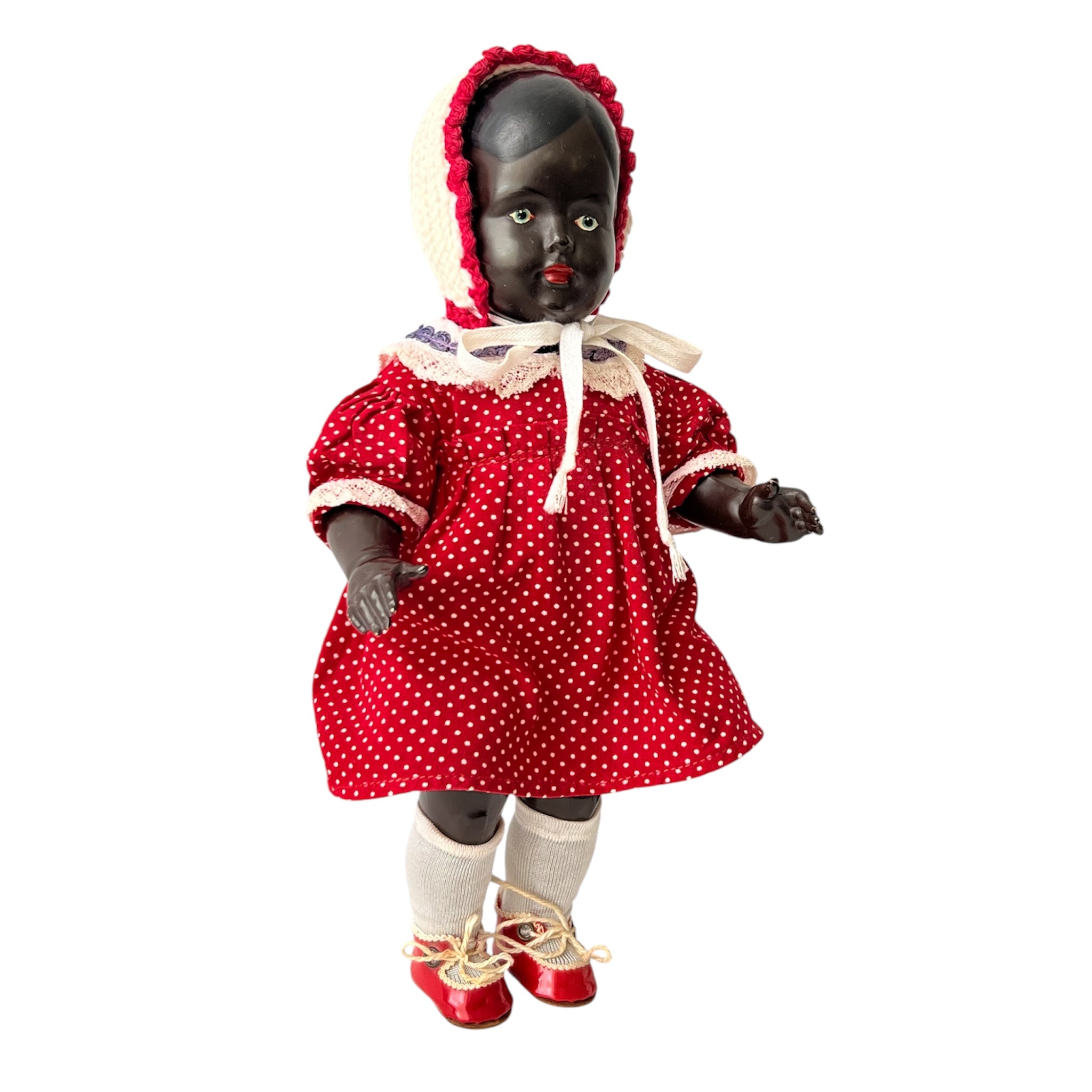 Antique TOCO Vienna Black Celluloid Doll, 28 cm, Original Dress, Austria