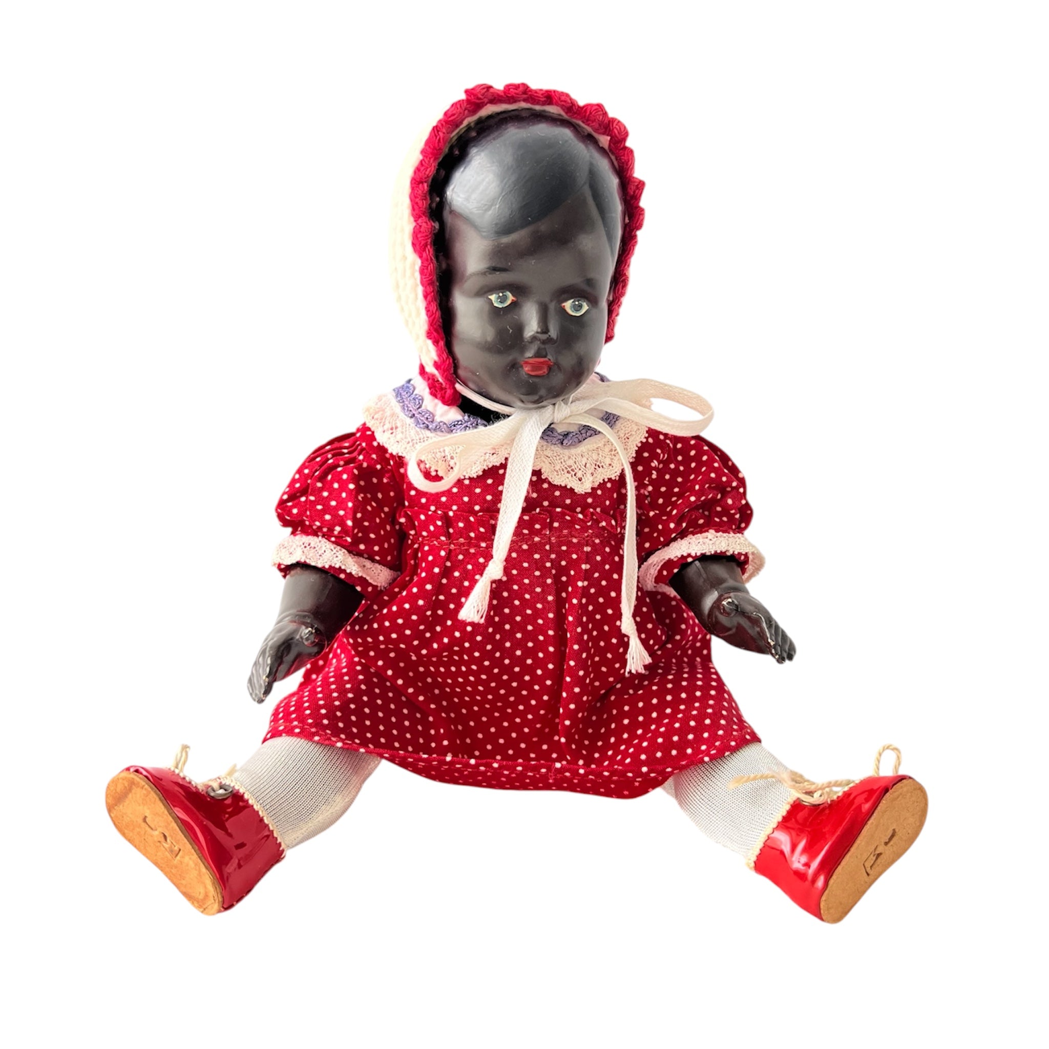 Antique TOCO Vienna Black Celluloid Doll, 28 cm, Original Dress, Austria