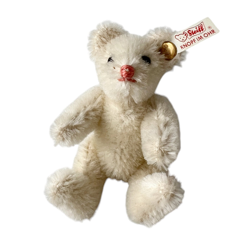 Steiff Club Teddy Bear 2001, White Mohair Mini Bear, Knopf Im Ohr, 9 cm