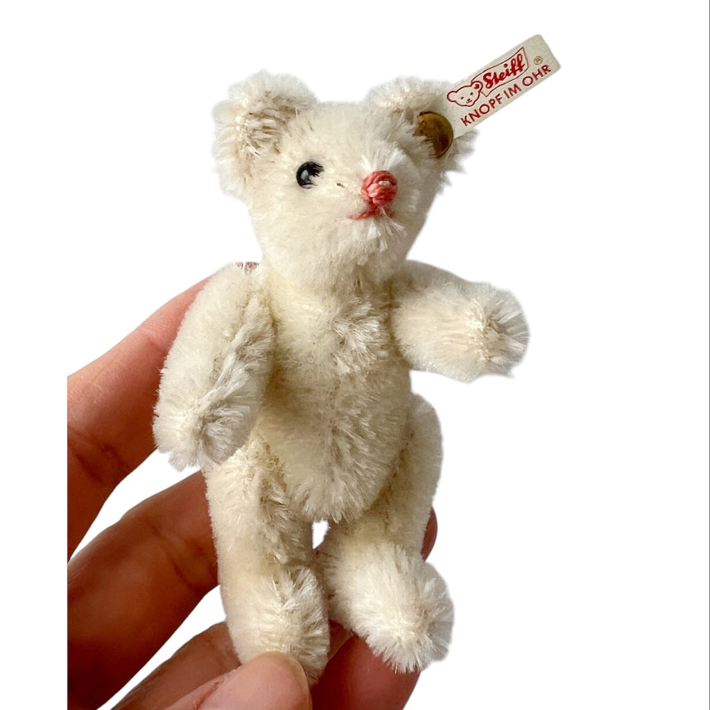 Steiff Club Teddy Bear 2001, White Mohair Mini Bear, Knopf Im Ohr, 9 cm