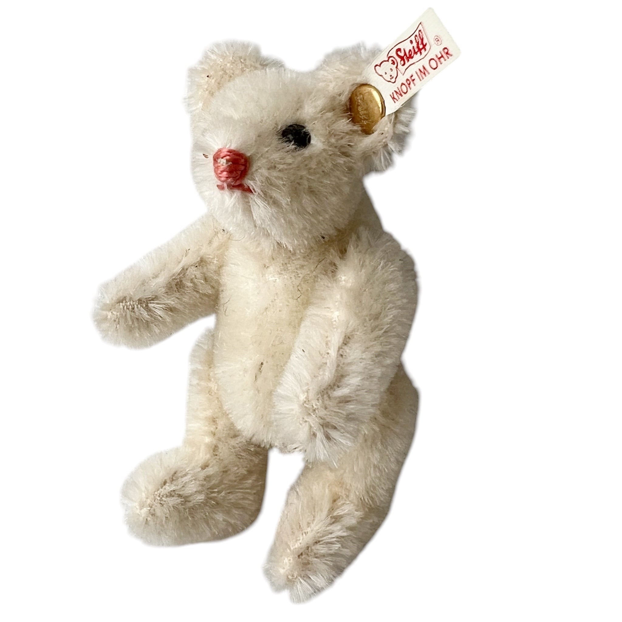Steiff Club Teddy Bear 2001, White Mohair Mini Bear, Knopf Im Ohr, 9 cm