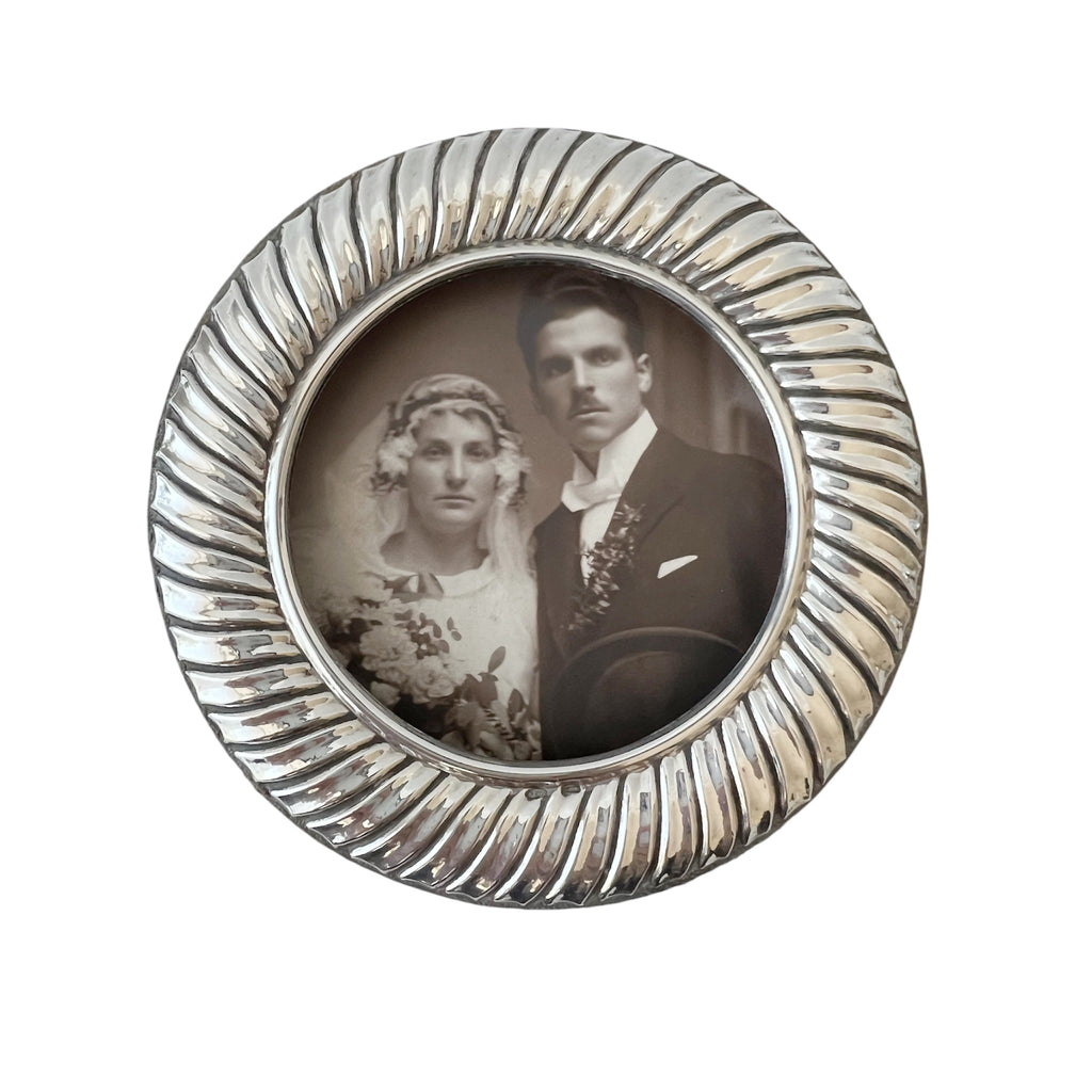 Vintage Italian 925 Silver Round Photo Frame, Fluted Sterling Silver Picture Frame