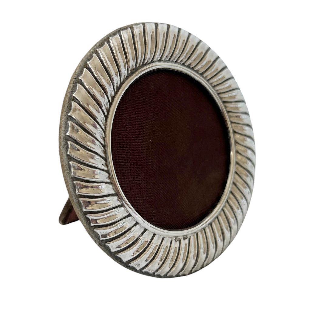 Vintage Italian 925 Silver Round Photo Frame, Fluted Sterling Silver Picture Frame