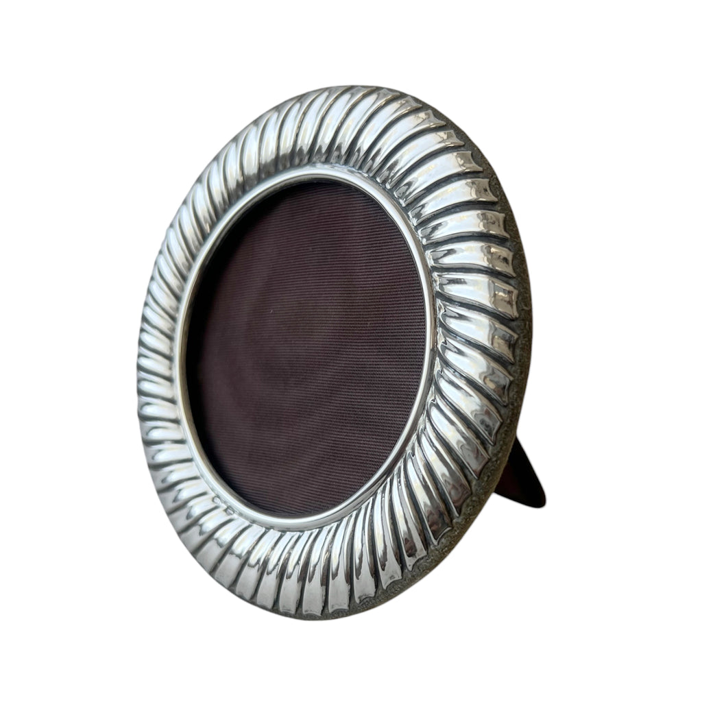 Vintage Italian 925 Silver Round Photo Frame, Fluted Sterling Silver Picture Frame