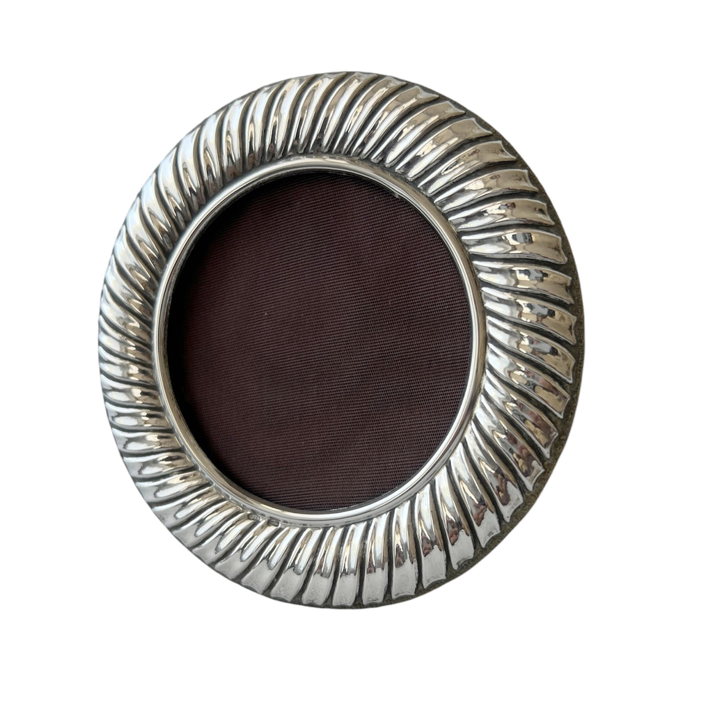Vintage Italian 925 Silver Round Photo Frame, Fluted Sterling Silver Picture Frame