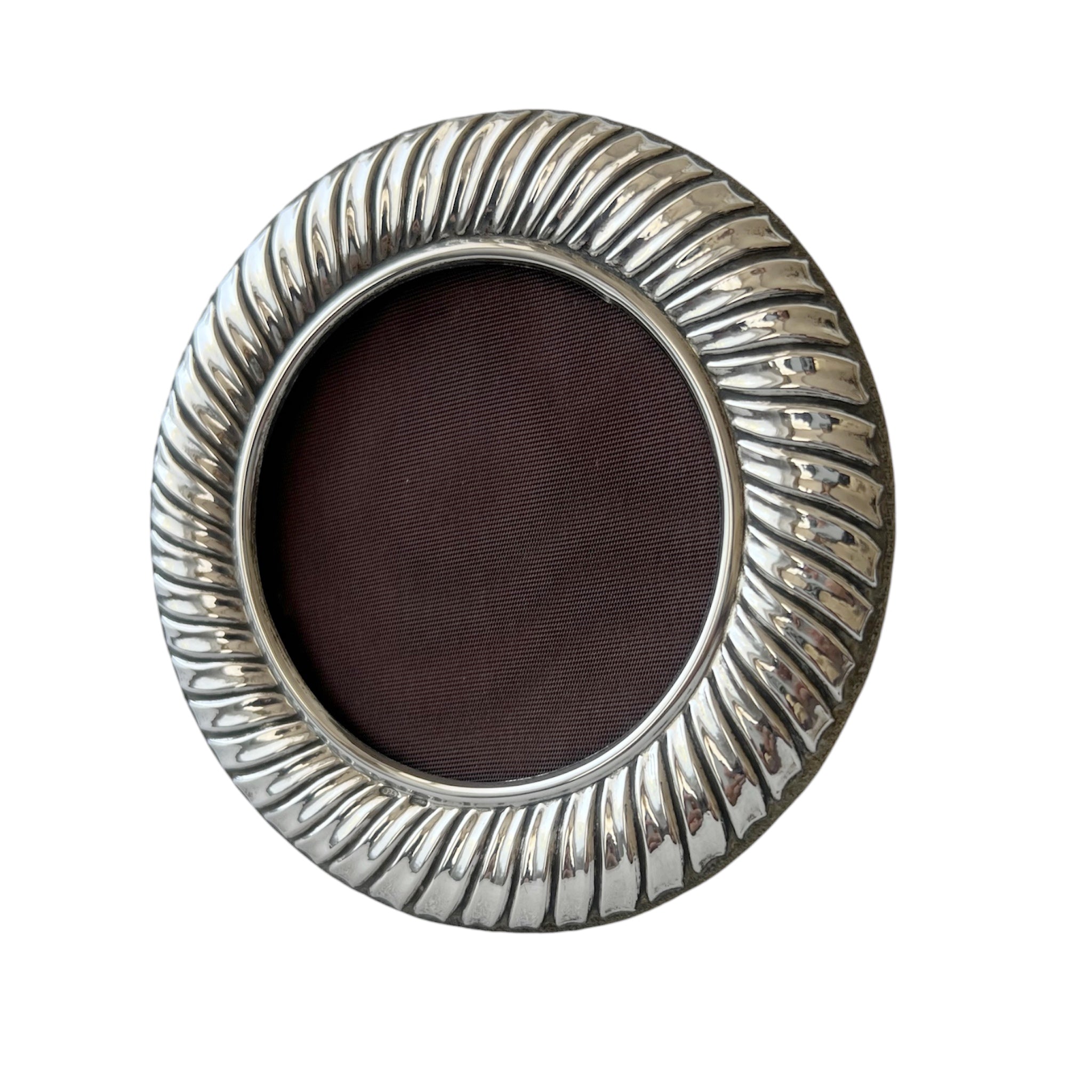 Vintage Italian 925 Silver Round Photo Frame, Fluted Sterling Silver Picture Frame