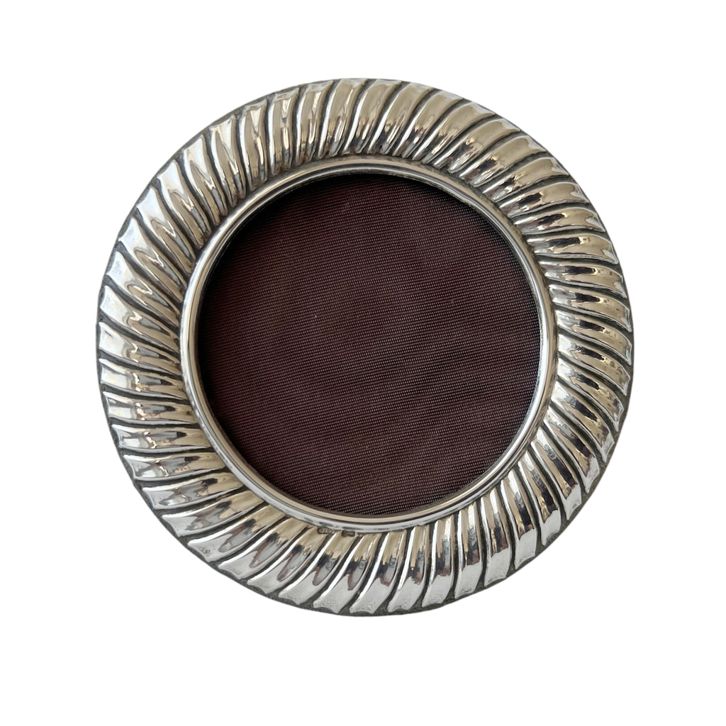 Vintage Italian 925 Silver Round Photo Frame, Fluted Sterling Silver Picture Frame