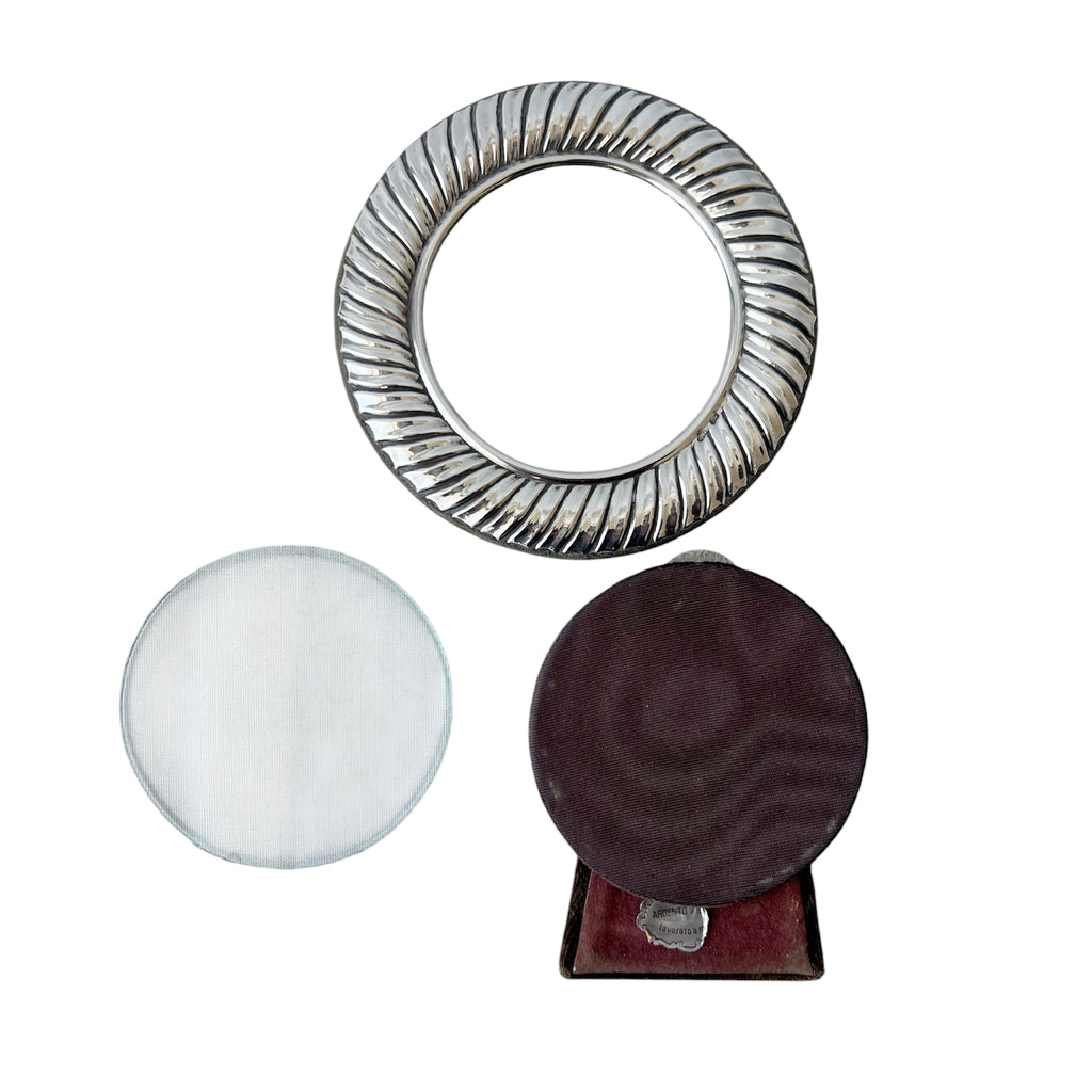 Vintage Italian 925 Silver Round Photo Frame, Fluted Sterling Silver Picture Frame