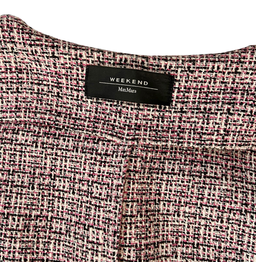Weekend Max Mara Tweed Coat Jacket Collarless Burgundy Cotton Blend Italy 44 / UK 16