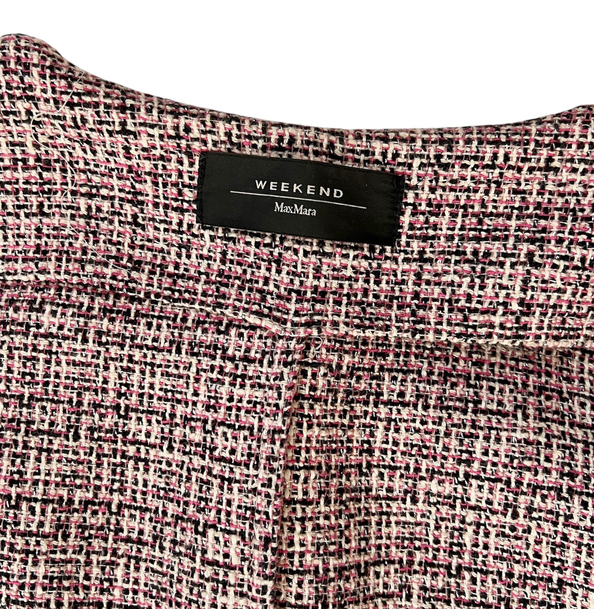 Weekend Max Mara Tweed Coat Jacket Collarless Burgundy Cotton Blend Italy 44 / UK 16