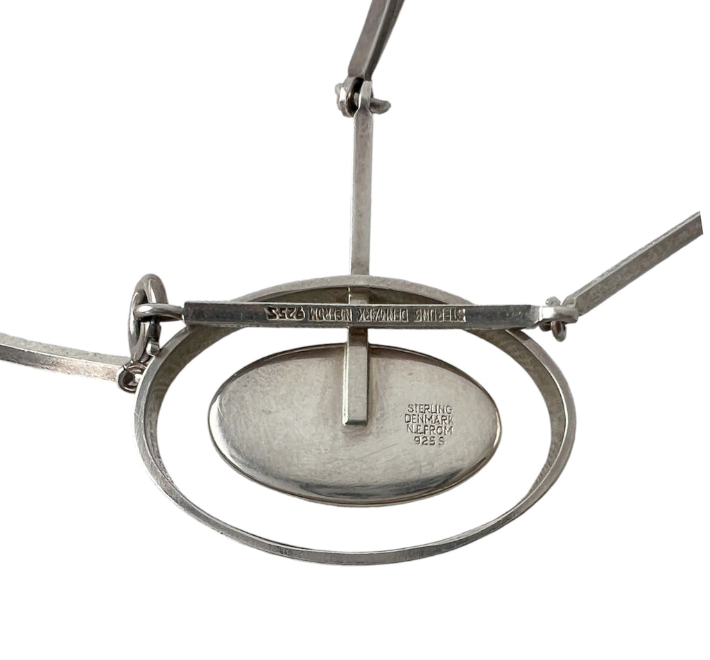 Niels Erik From Denmark Sterling Silver Amber Modernist Scndinavian Pendant Necklace