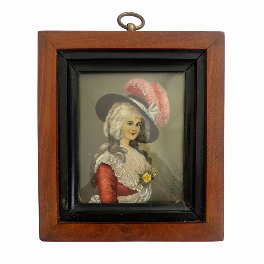 Antique Style Framed Portrait Miniature After Gainsborough, Georgiana Duchess of Devonshire