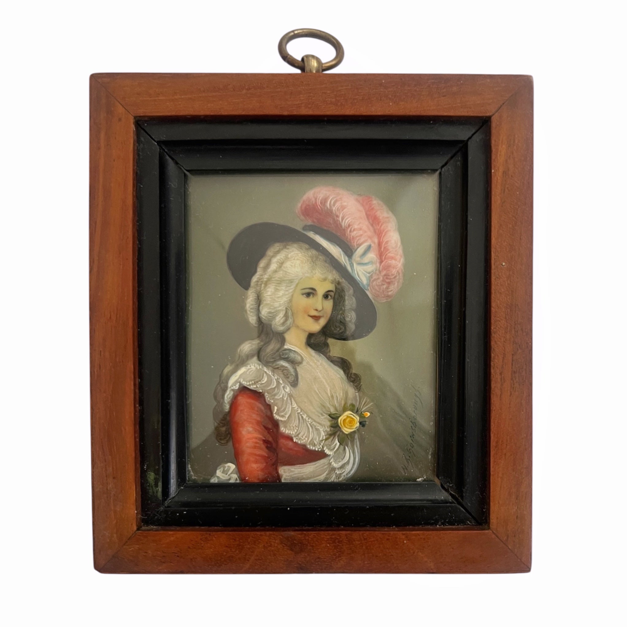 Antique Style Framed Portrait Miniature After Gainsborough, Georgiana Duchess of Devonshire