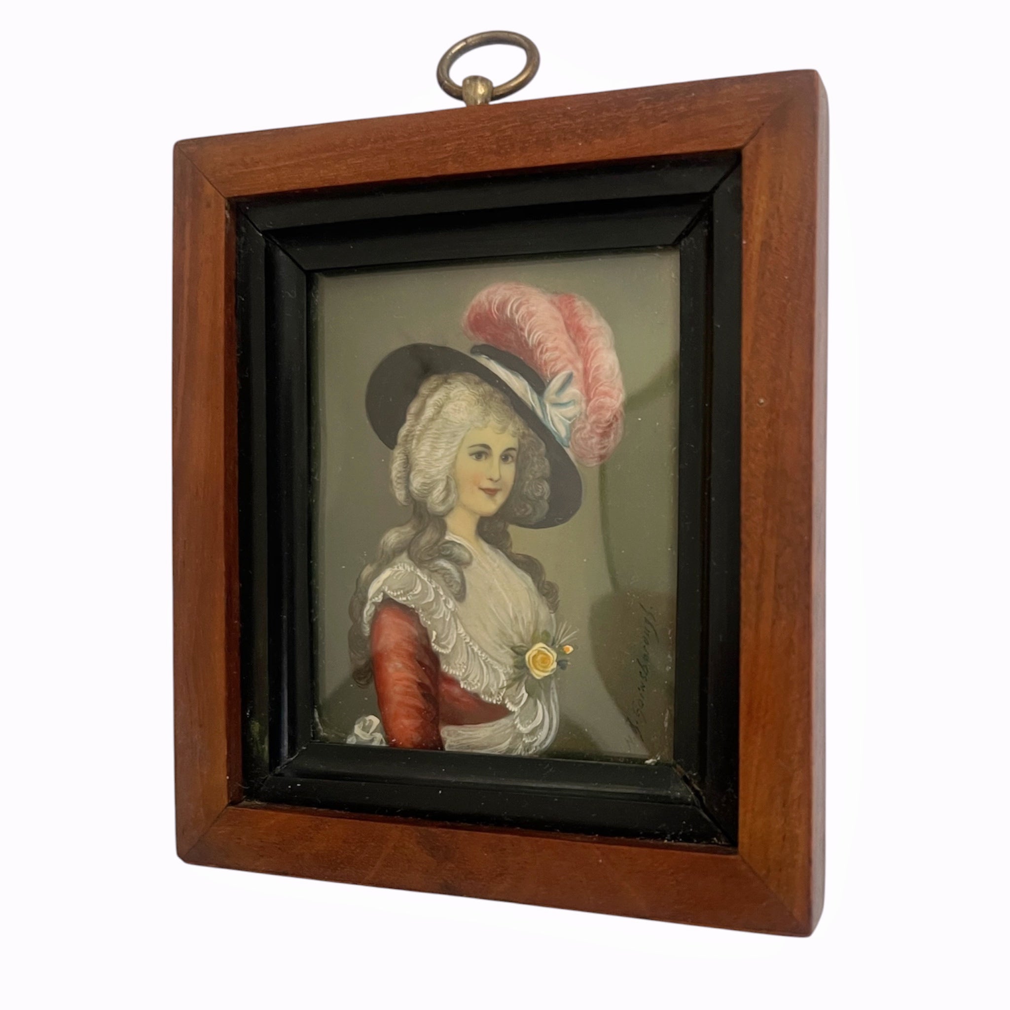 Antique Style Framed Portrait Miniature After Gainsborough, Georgiana Duchess of Devonshire