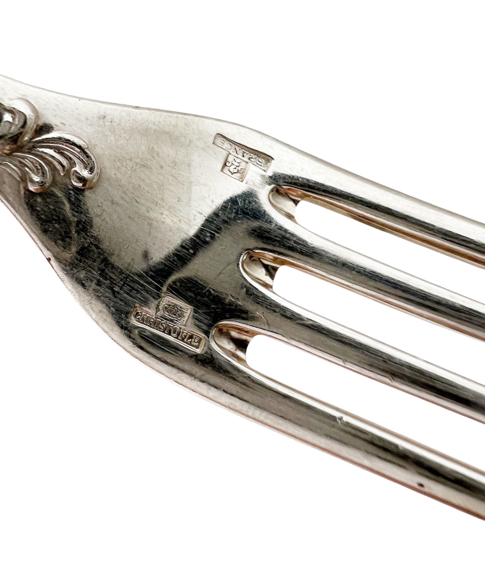Vintage Set of 8 Christofle Marly Silver Plated Dessert Forks, French 17 cm Cutlery