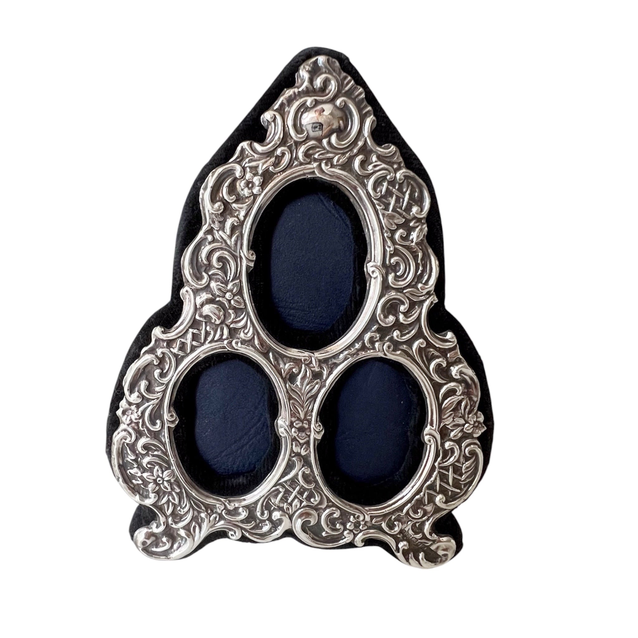 RBB Sterling Silver Triple Photo Frame, London 1994, Three Oval Openings
