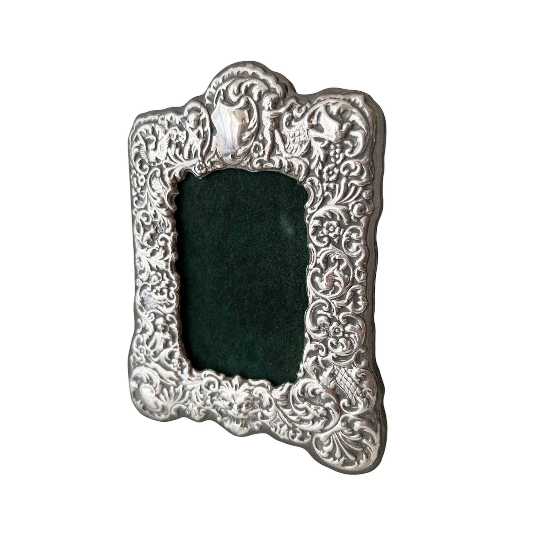 Rya Hall Sterling Photo Frame, Birmingham 2000, Cherub Scroll Design