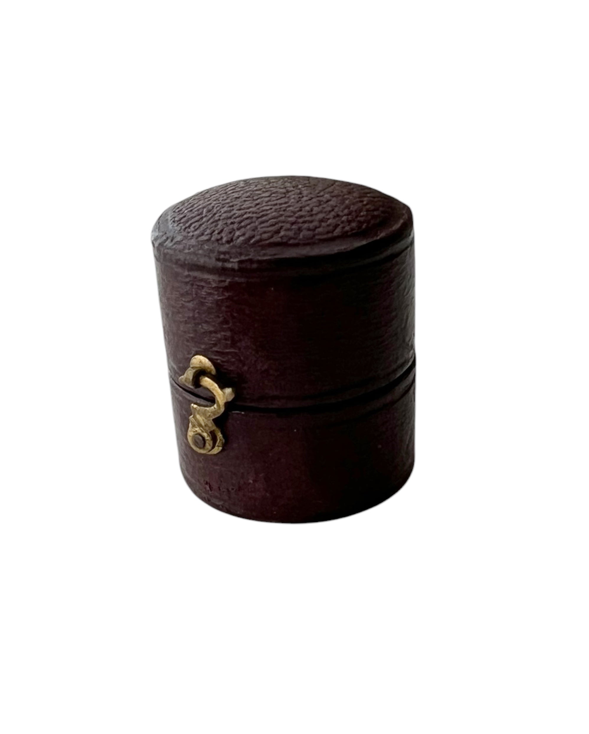 Antique Leather Ring Case, Round Burgundy Jewellery Display, Small Proposal Holder