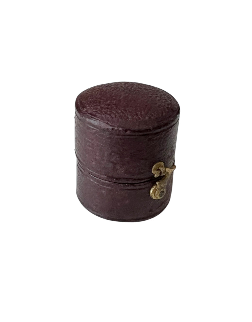 Antique Leather Ring Case, Round Burgundy Jewellery Display, Small Proposal Holder