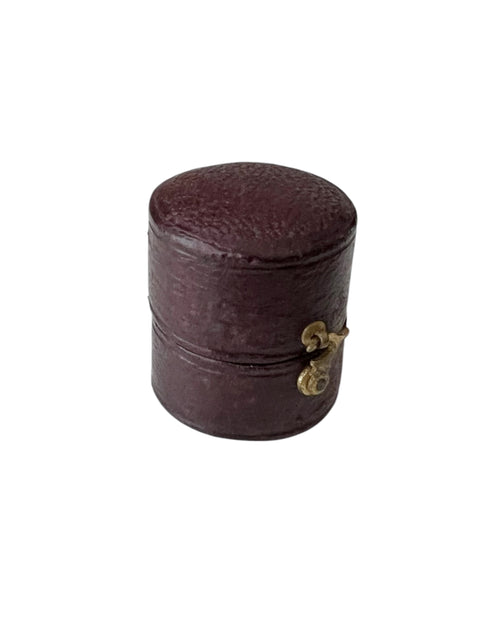 Antique Leather Ring Case, Round Burgundy Jewellery Display, Small Proposal Holder