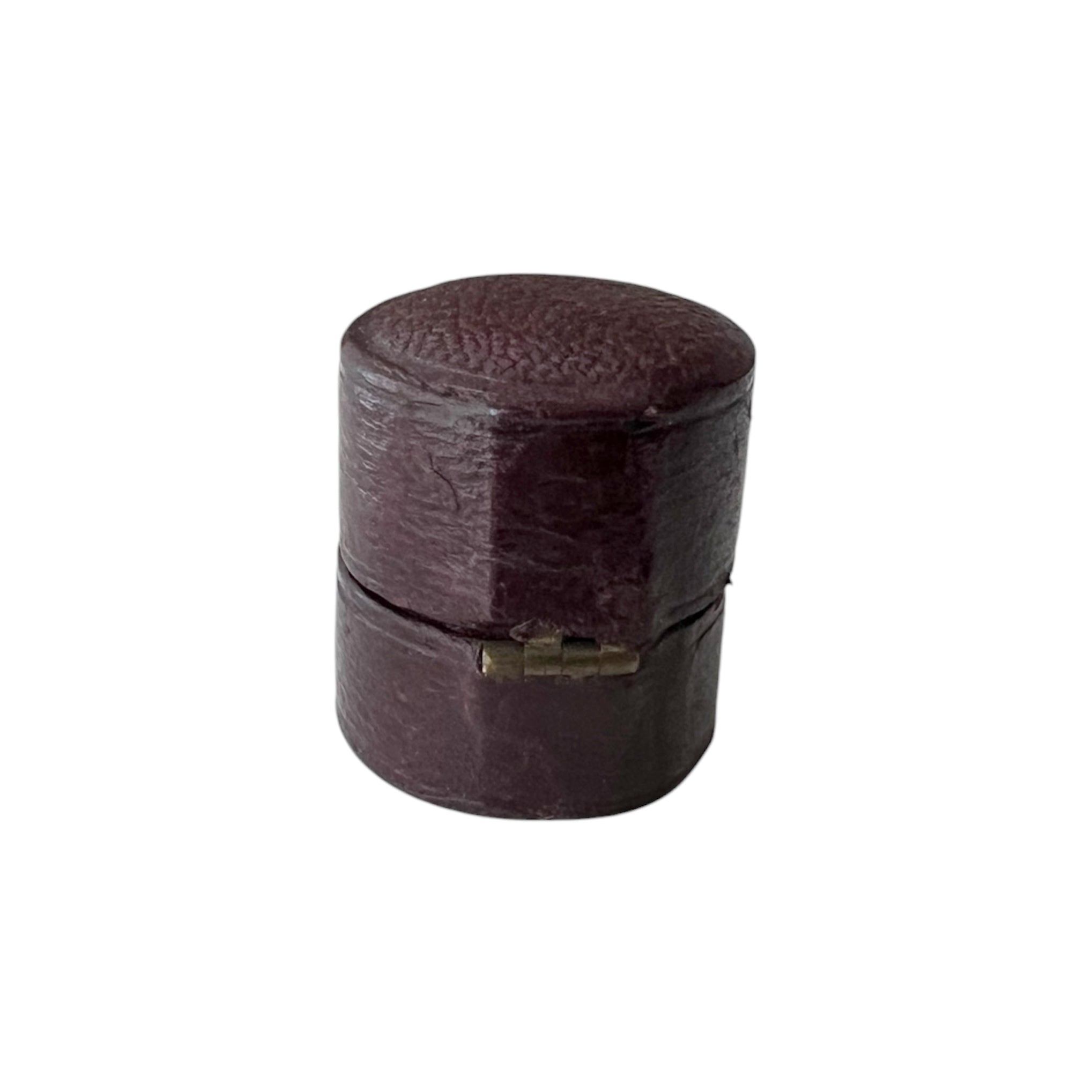 Antique Leather Ring Case, Round Burgundy Jewellery Display, Small Proposal Holder