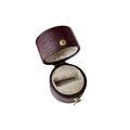 Antique Leather Ring Case, Round Burgundy Jewellery Display, Small Proposal Holder