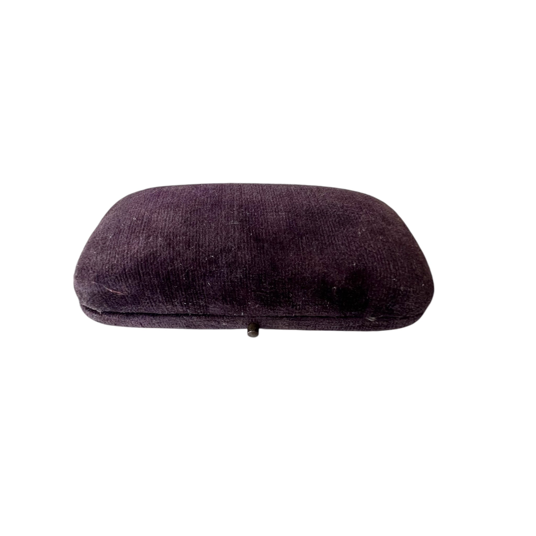 Antique Purple Velvet Brooch Box, Small Jewellery Presentation Case, Vintage Pin Display Box
