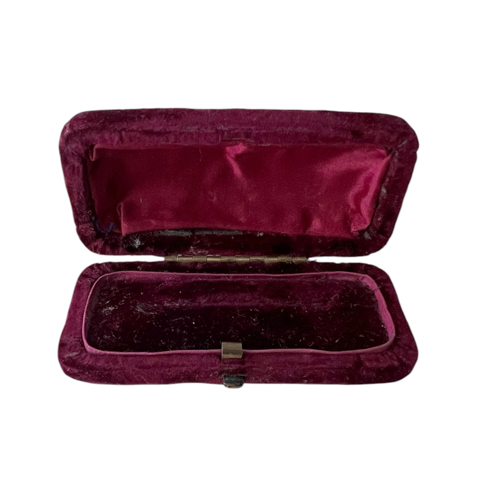 Antique Burgundy Velvet Brooch Case Victorian Jewellery Display