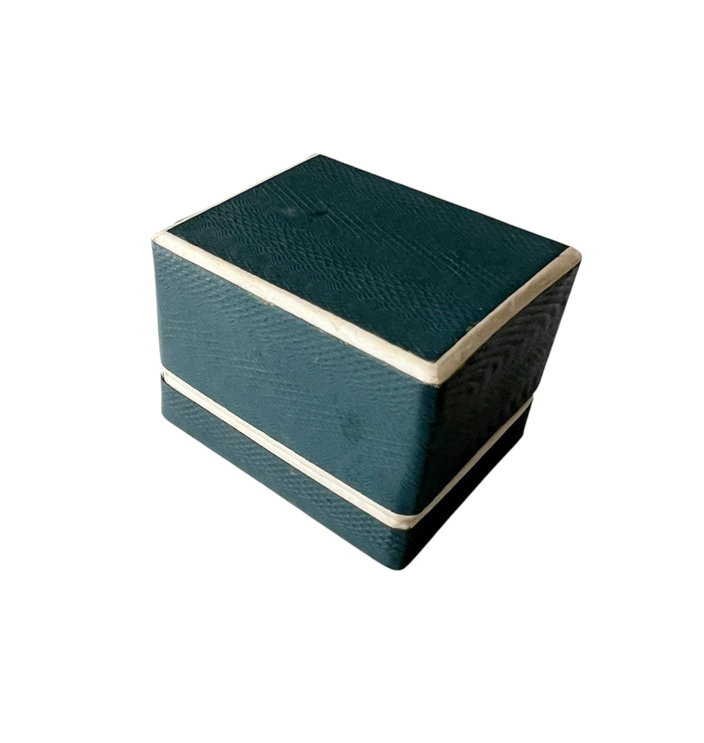 Vintage Textured Cardboard Ring Box Teal Black Velvet Slot