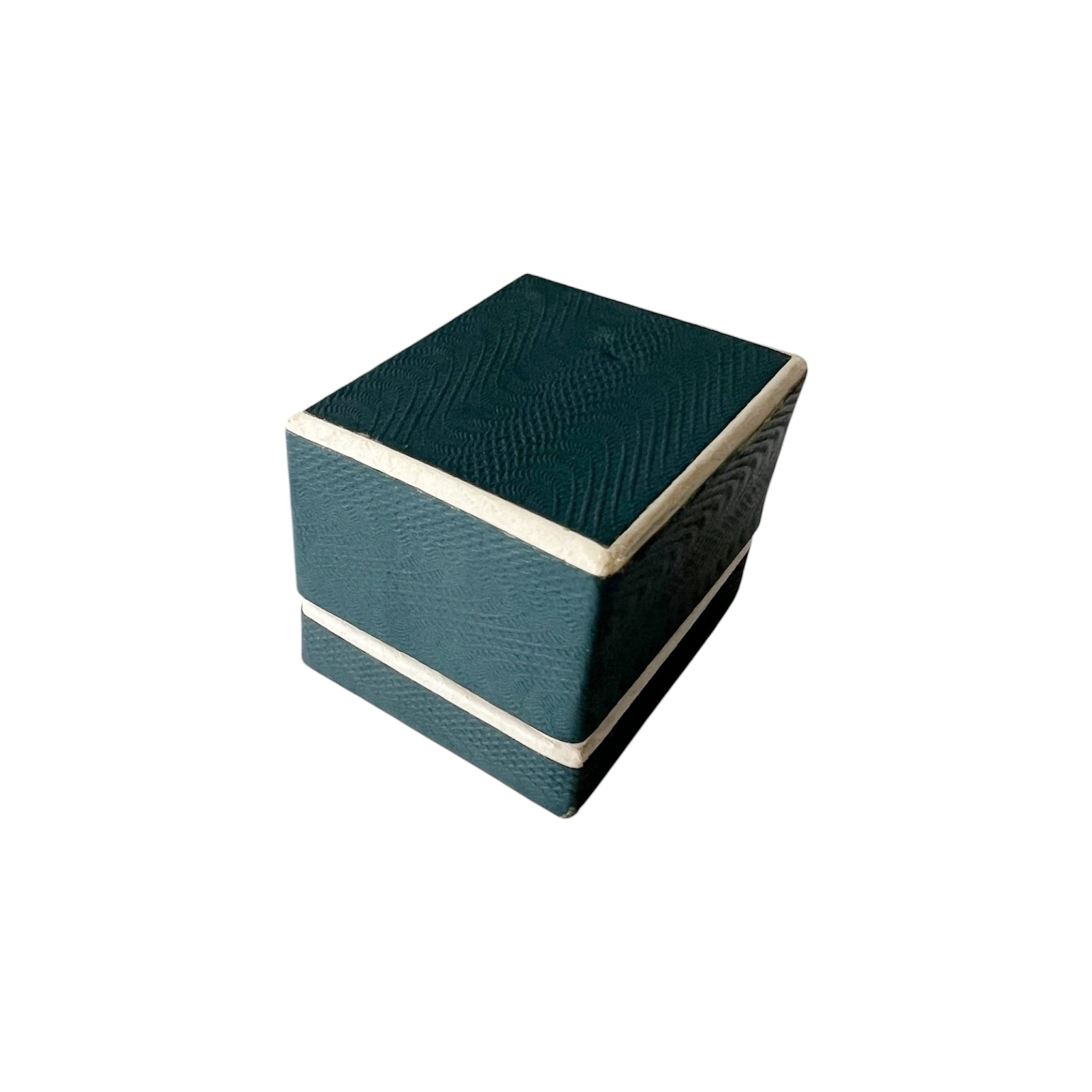 Vintage Textured Cardboard Ring Box Teal Black Velvet Slot