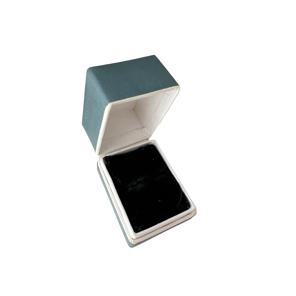 Vintage Textured Cardboard Ring Box Teal Black Velvet Slot