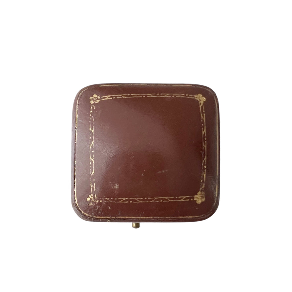 Antique Brown Leather Ring Box Gilt Trim Cream Velvet Interior