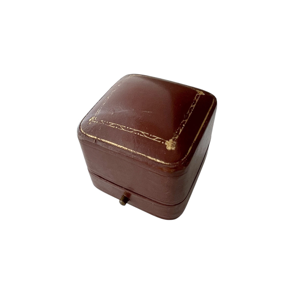 Antique Brown Leather Ring Box Gilt Trim Cream Velvet Interior