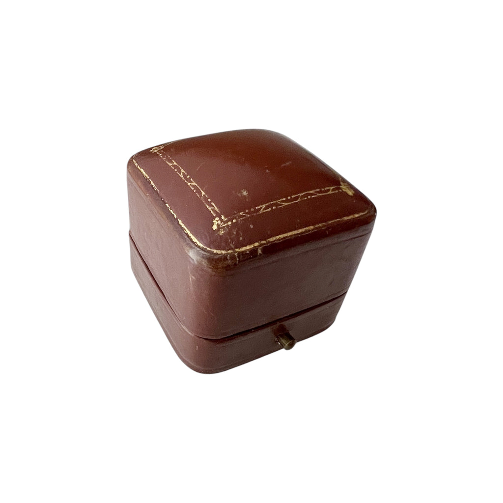 Antique Brown Leather Ring Box Gilt Trim Cream Velvet Interior