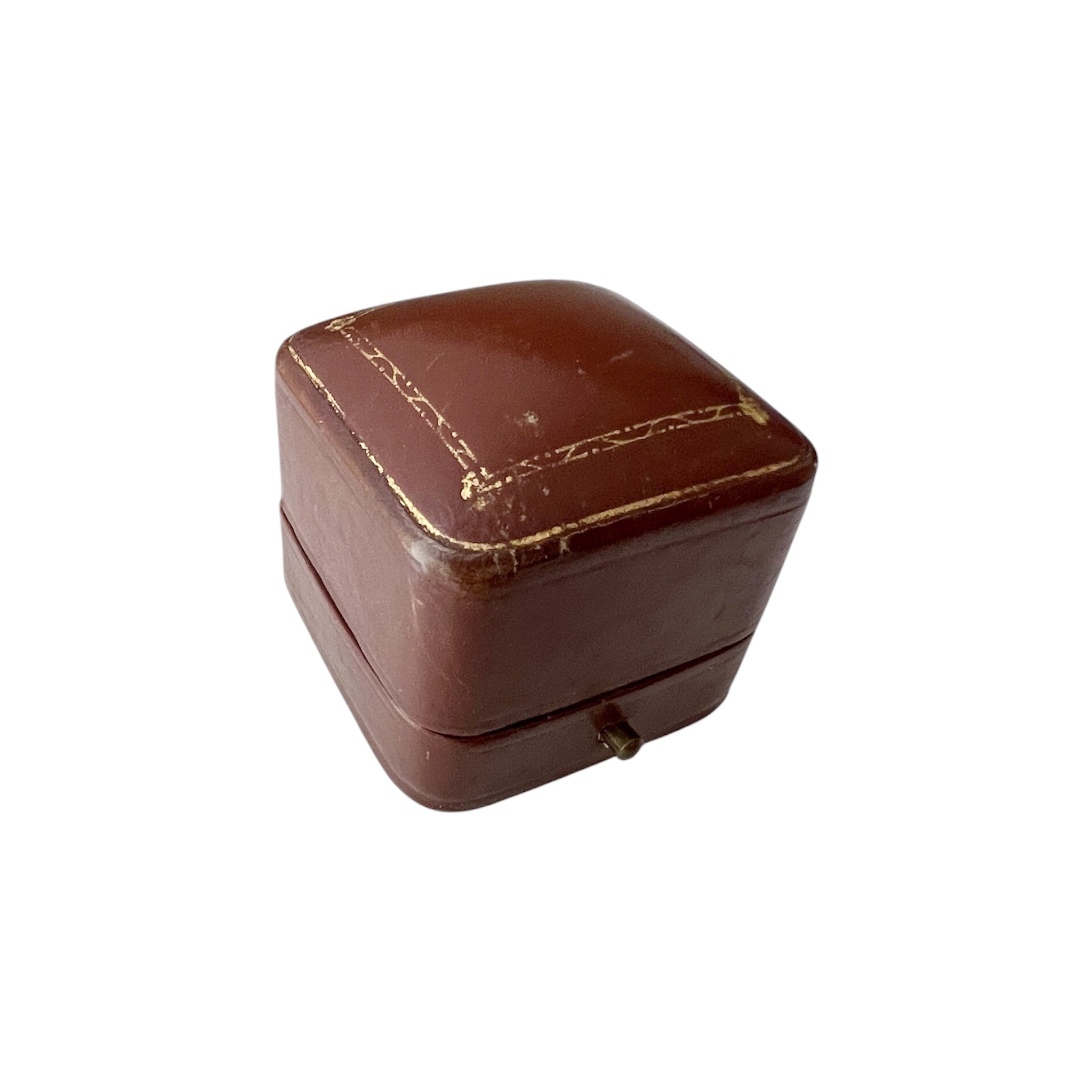 Antique Brown Leather Ring Box Gilt Trim Cream Velvet Interior