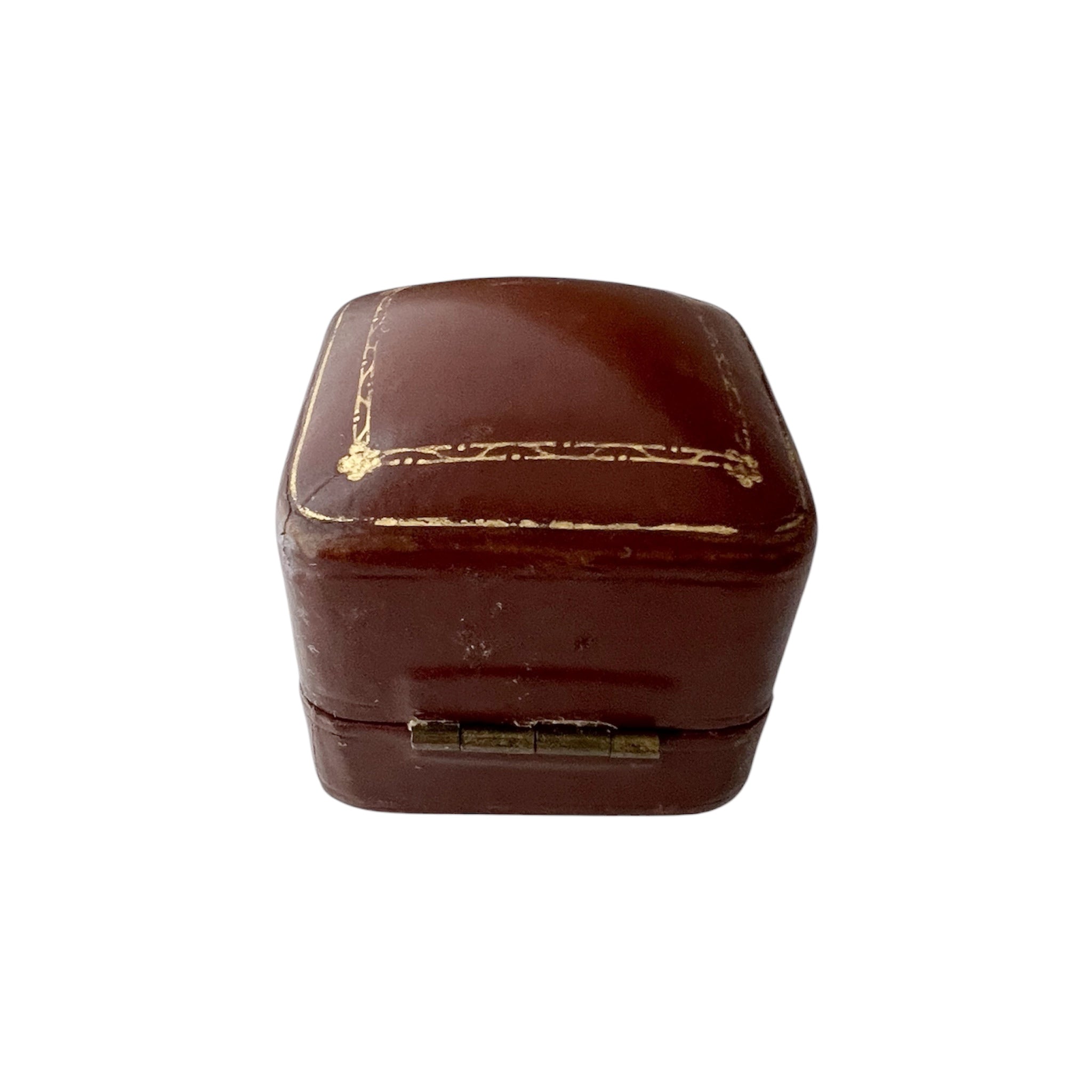 Antique Brown Leather Ring Box Gilt Trim Cream Velvet Interior