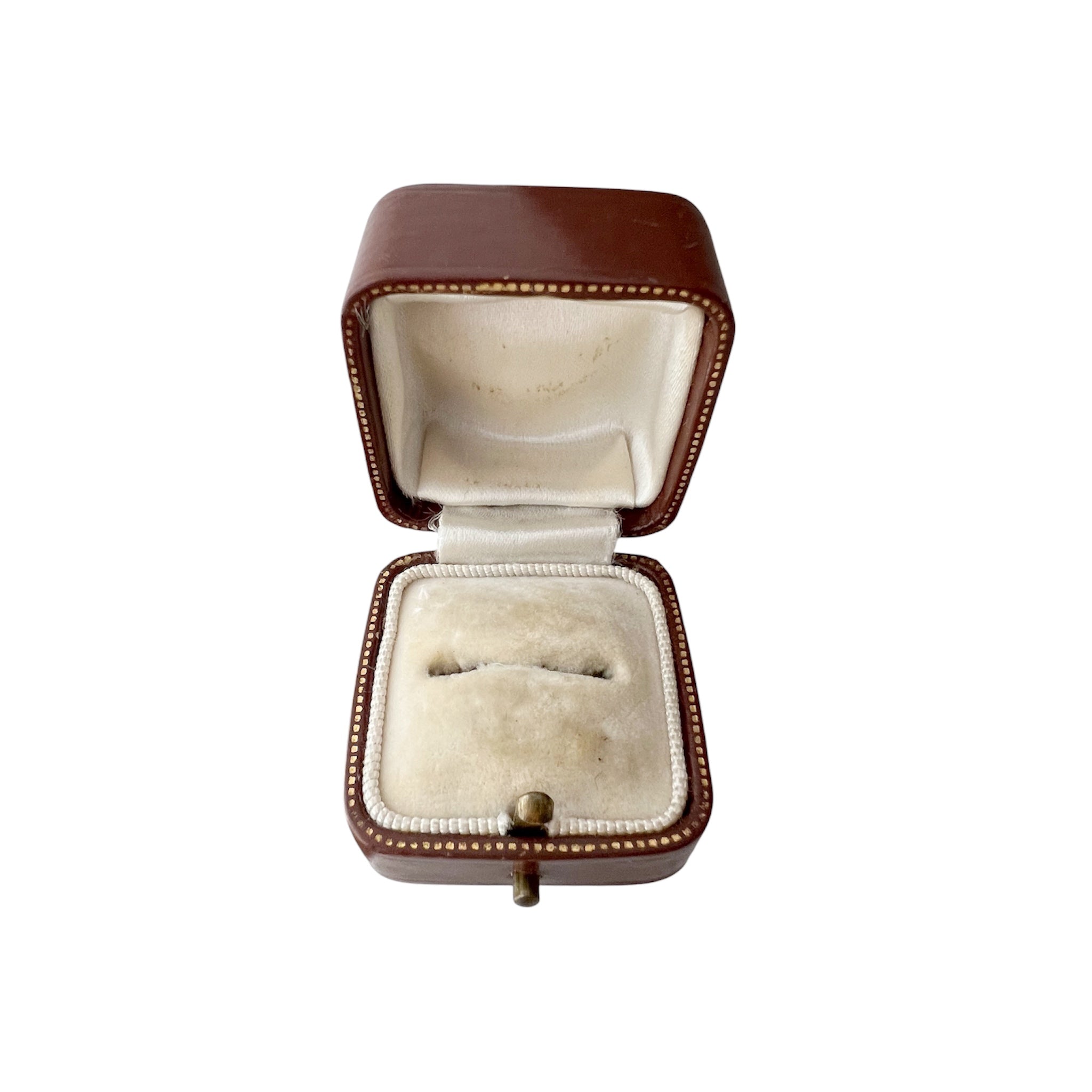 Antique Brown Leather Ring Box Gilt Trim Cream Velvet Interior