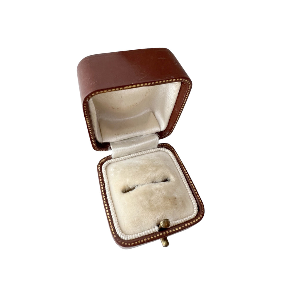 Antique Brown Leather Ring Box Gilt Trim Cream Velvet Interior