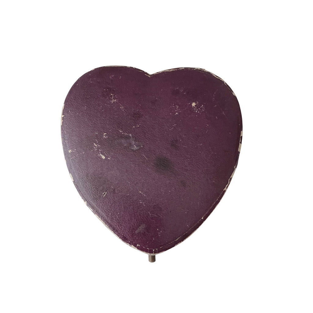 Antique Heart Leather Jewellery Box Purple Velvet Satin Interior