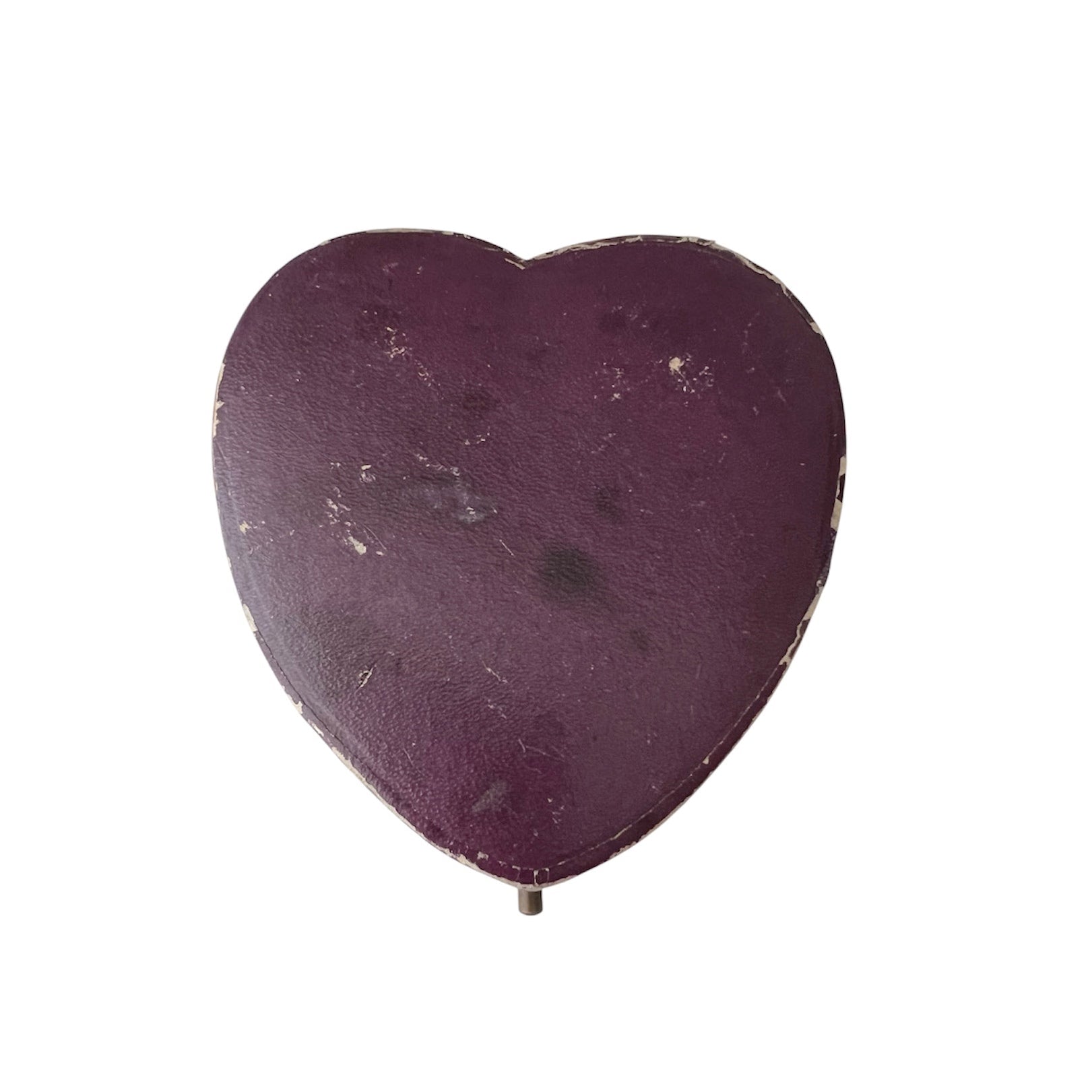 Antique Heart Leather Jewellery Box Purple Velvet Satin Interior