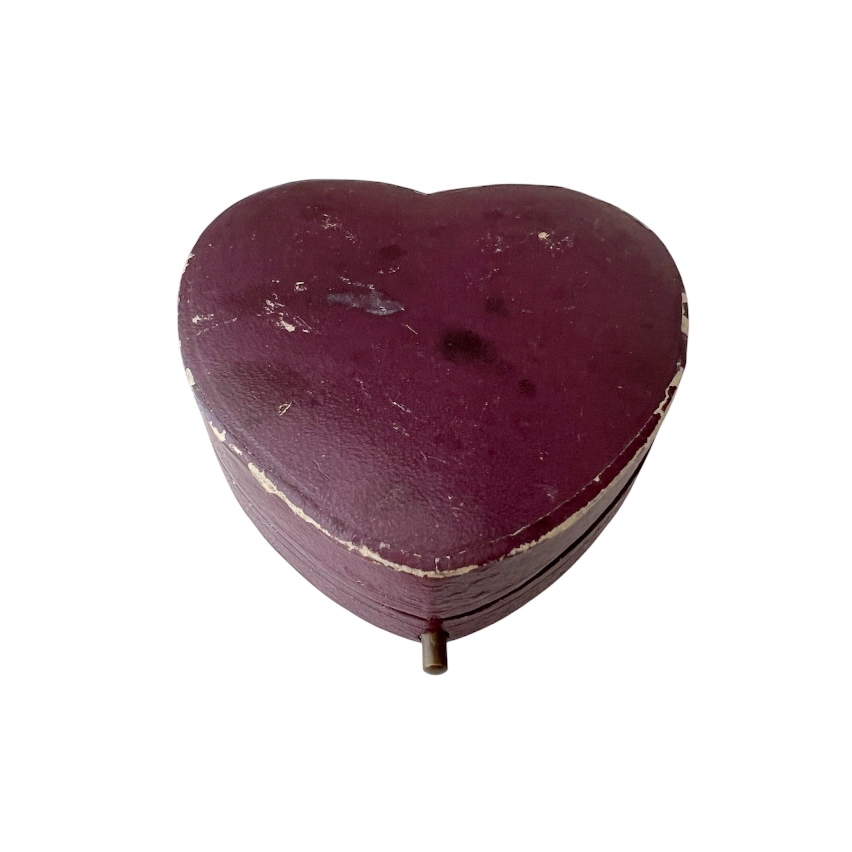Antique Heart Leather Jewellery Box Purple Velvet Satin Interior