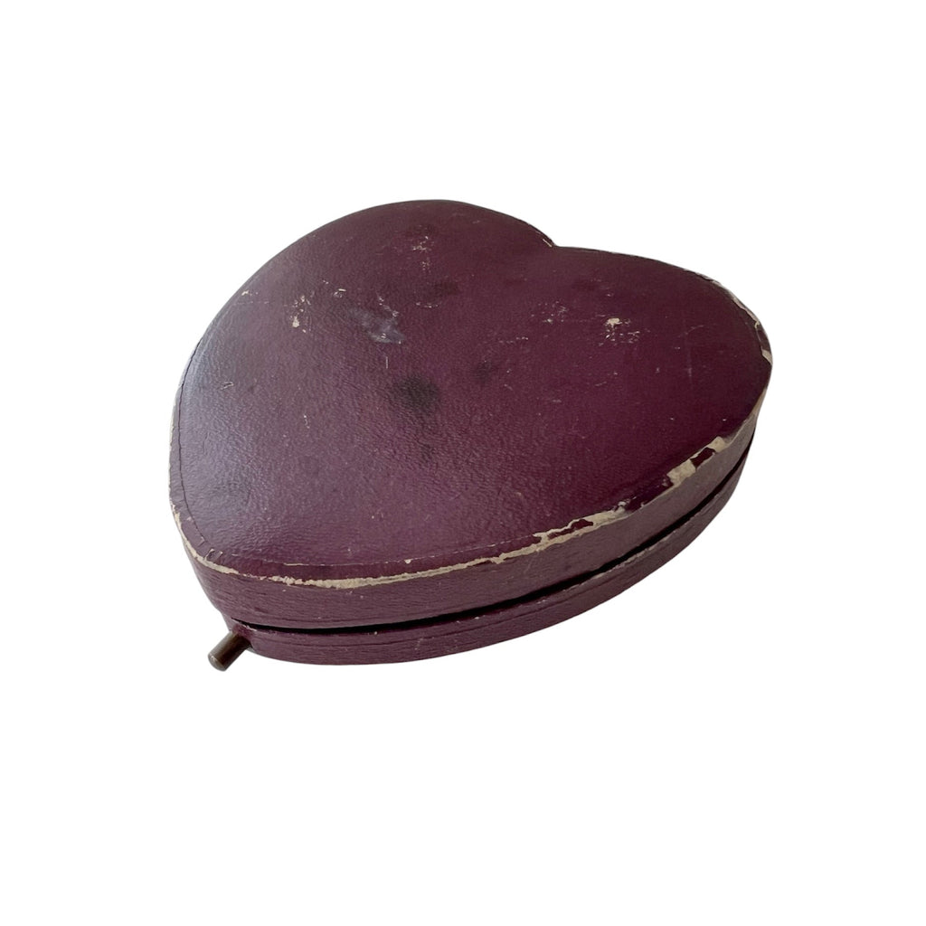 Antique Heart Leather Jewellery Box Purple Velvet Satin Interior