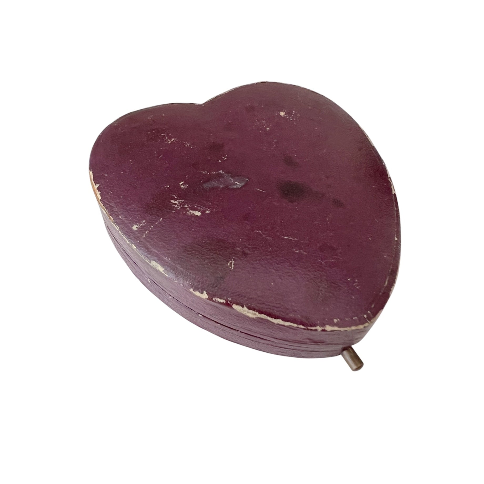 Antique Heart Leather Jewellery Box Purple Velvet Satin Interior