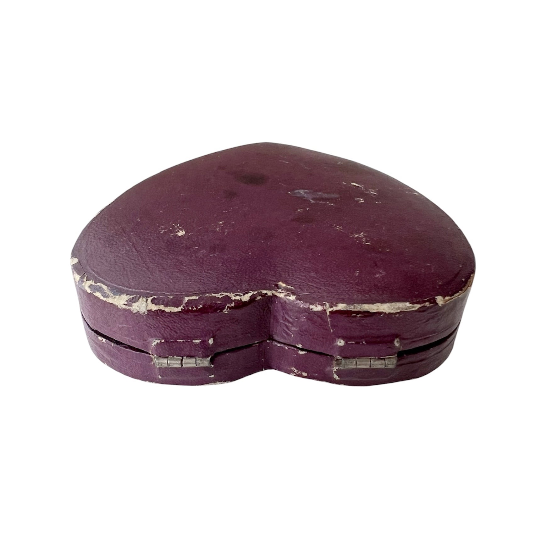 Antique Heart Leather Jewellery Box Purple Velvet Satin Interior