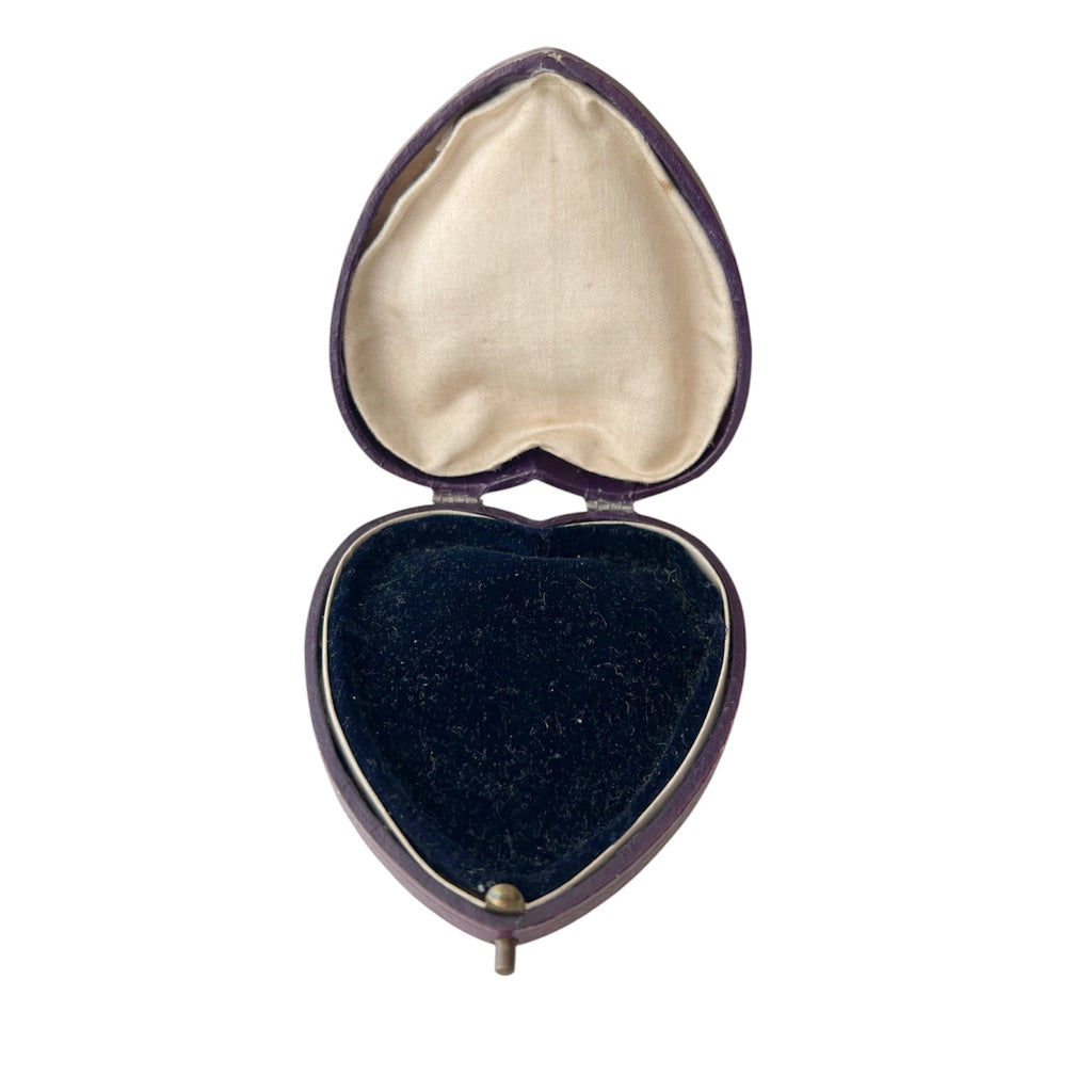 Antique Heart Leather Jewellery Box Purple Velvet Satin Interior