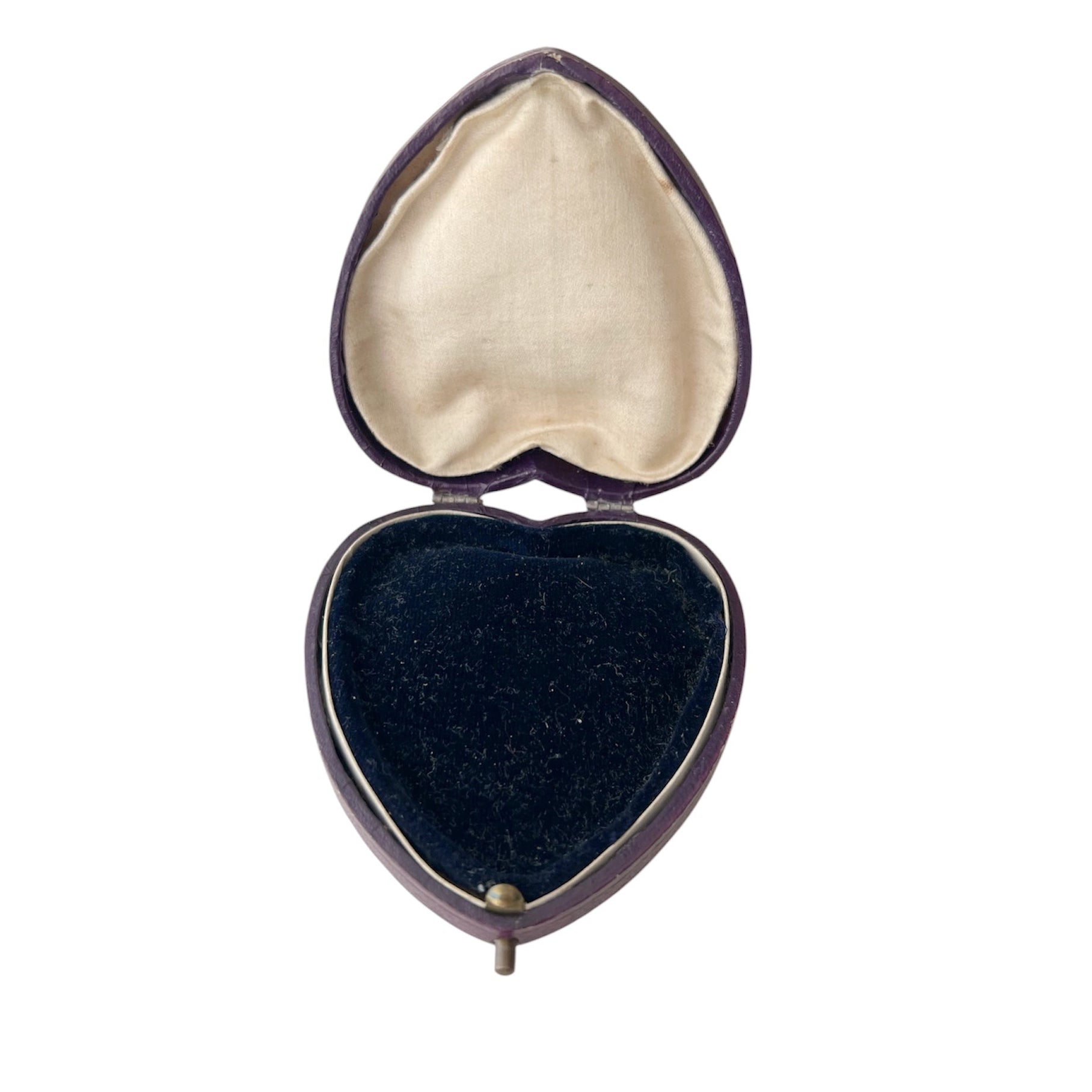 Antique Heart Leather Jewellery Box Purple Velvet Satin Interior