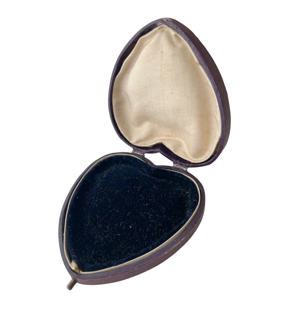 Antique Heart Leather Jewellery Box Purple Velvet Satin Interior
